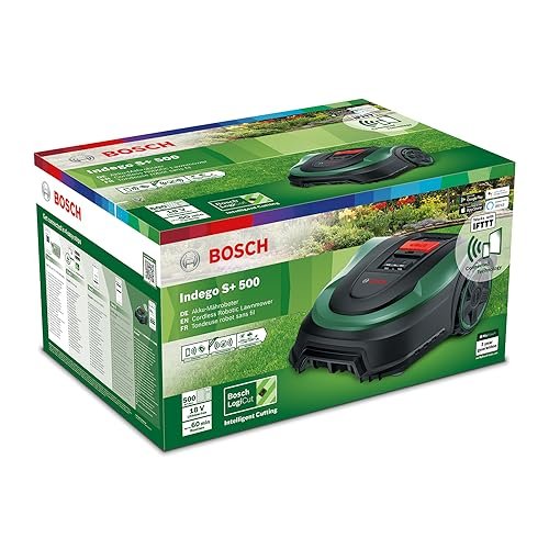 Bosch Home and Garden Robot Cortacésped Indego S+ 500, con Batería de 18 V y Función Aplicación Smart Connect, Base Carg...
